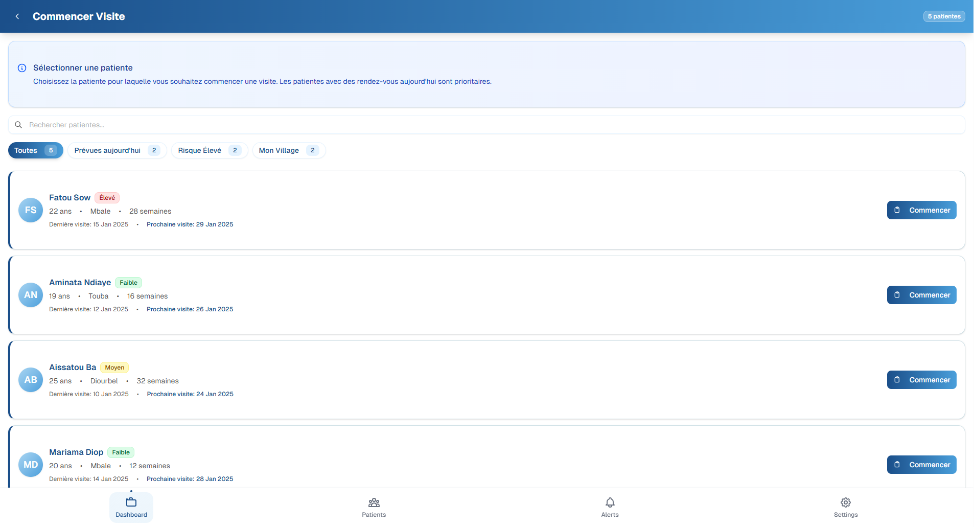 CHW Dashboard PT list Visit Onboard