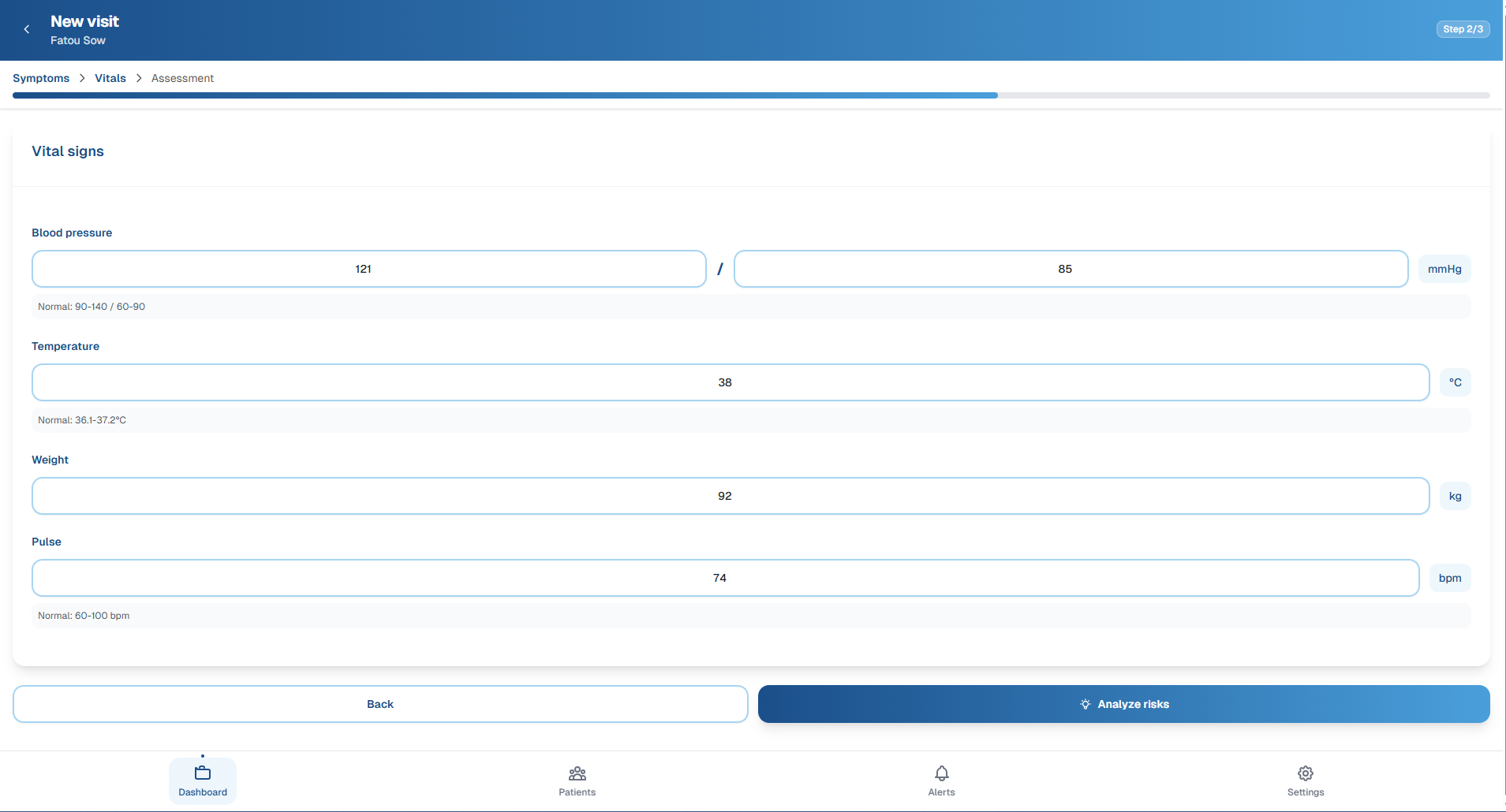 CHW Dashboard Vitals Input